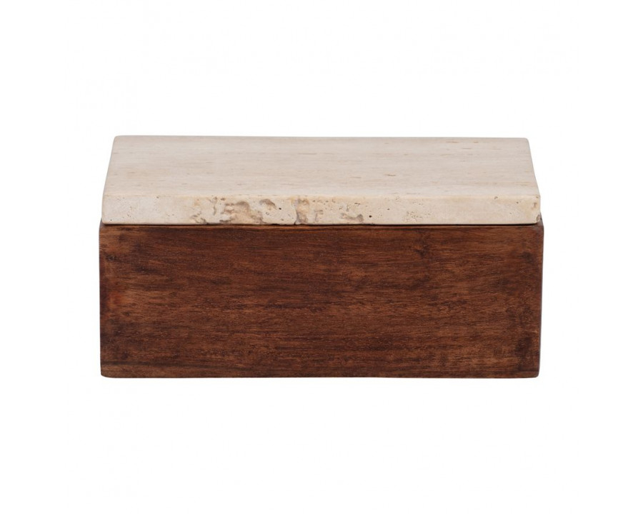 Sagebrook - 7" Travertine Box With Wood Base in Natural