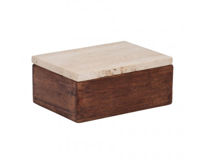 Sagebrook - 7" Travertine Box With Wood Base in Natural