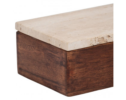 Sagebrook - 7" Travertine Box With Wood Base in Natural