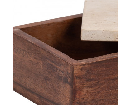 Sagebrook - 7" Travertine Box With Wood Base in Natural