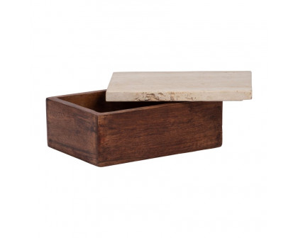 Sagebrook - 7" Travertine Box With Wood Base in Natural