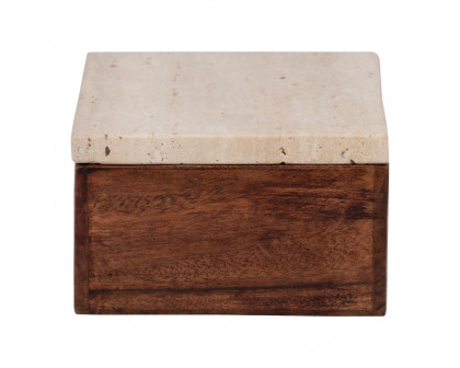 Sagebrook - 7" Travertine Box With Wood Base in Natural