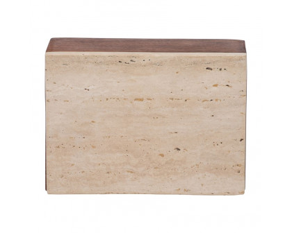 Sagebrook - 7" Travertine Box With Wood Base in Natural