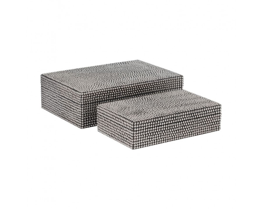 Sagebrook - 10"/12" Metal Studded Boxes (Set Of 2) in Silver/Black