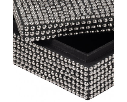 Sagebrook - 10"/12" Metal Studded Boxes (Set Of 2) in Silver/Black