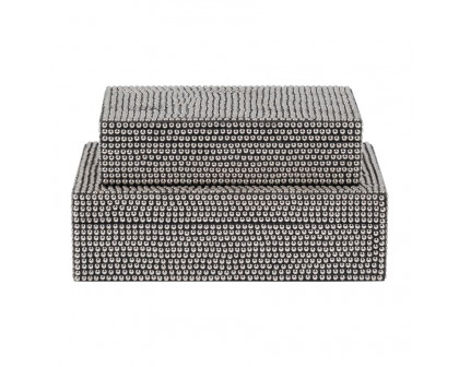 Sagebrook - 10"/12" Metal Studded Boxes (Set Of 2) in Silver/Black