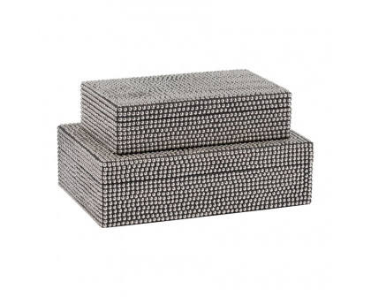 Sagebrook - 10"/12" Metal Studded Boxes (Set Of 2) in Silver/Black