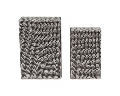 Sagebrook - 10"/12" Metal Studded Boxes (Set Of 2) in Silver/Black