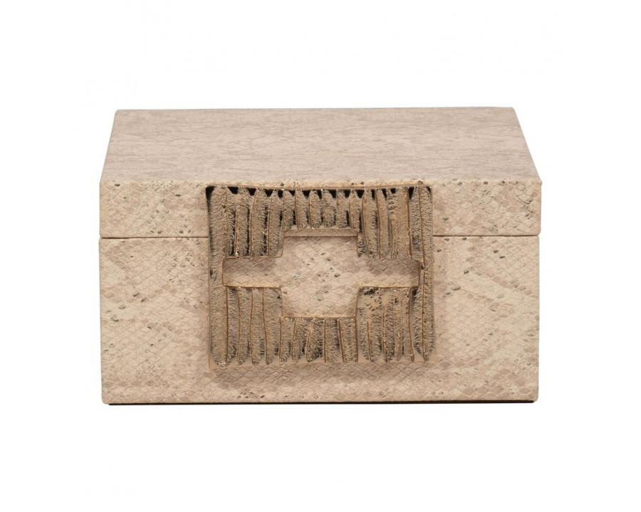 Sagebrook - 8" Faux Leather Square Metallic Box in Nude