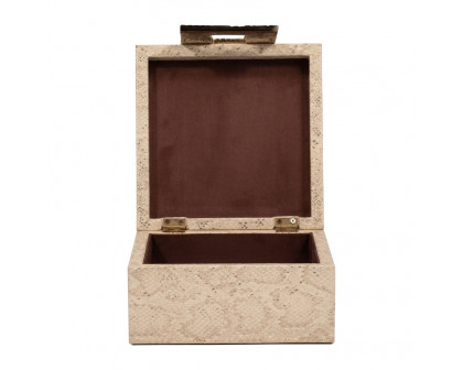 Sagebrook - 8" Faux Leather Square Metallic Box in Nude