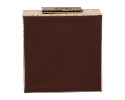 Sagebrook - 8" Faux Leather Square Metallic Box in Nude