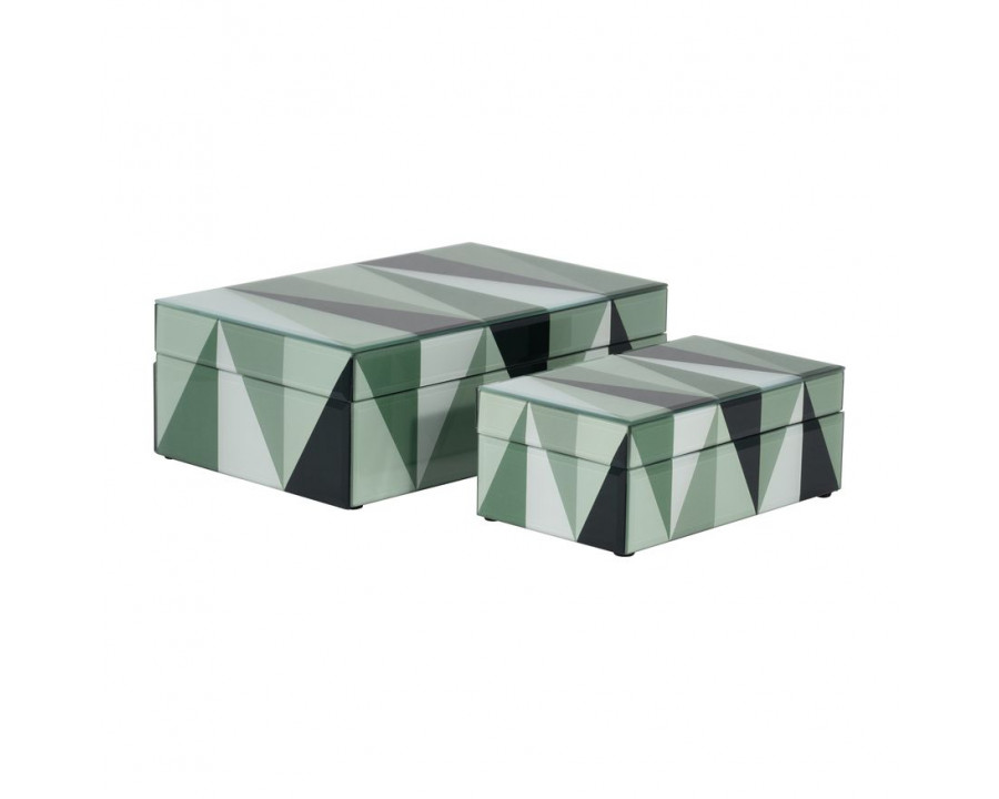 Sagebrook - 8"/11" Glass Triangles Boxes (Set Of 2) in Green/White