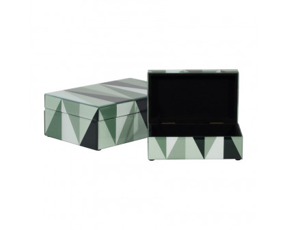 Sagebrook - 8"/11" Glass Triangles Boxes (Set Of 2) in Green/White