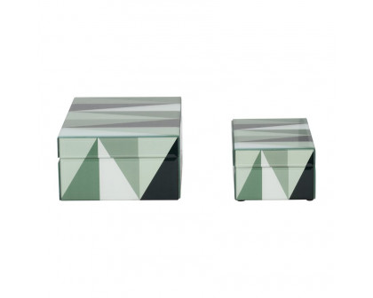 Sagebrook - 8"/11" Glass Triangles Boxes (Set Of 2) in Green/White