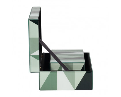 Sagebrook - 8"/11" Glass Triangles Boxes (Set Of 2) in Green/White