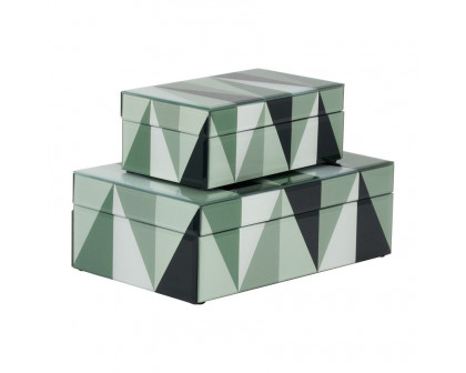 Sagebrook - 8"/11" Glass Triangles Boxes (Set Of 2) in Green/White