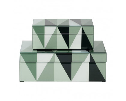 Sagebrook - 8"/11" Glass Triangles Boxes (Set Of 2) in Green/White