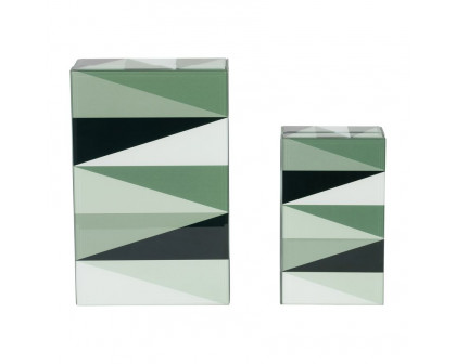 Sagebrook - 8"/11" Glass Triangles Boxes (Set Of 2) in Green/White