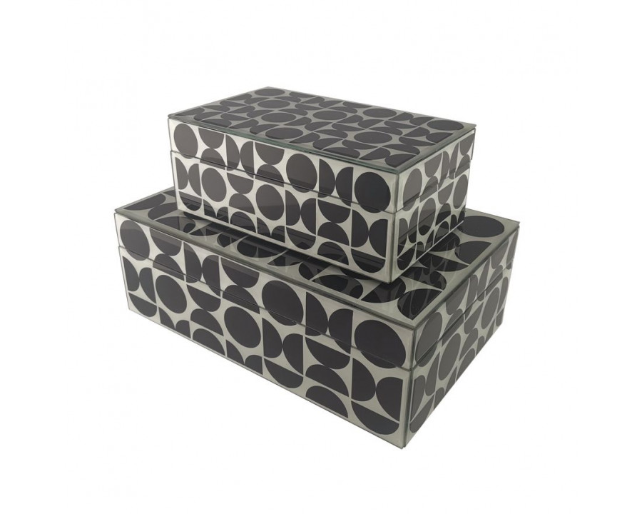 Sagebrook - 8"/11" Glass Modern Print Boxes (Set Of 2) in Black/White