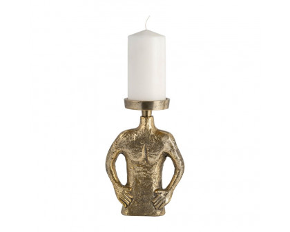 Sagebrook 9" Metal Hands On Hip Pillar Candle Holder - Gold