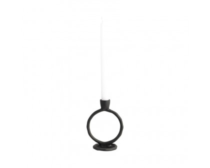 Sagebrook 6" Metal Round Ring Taper Candle Holder - Black