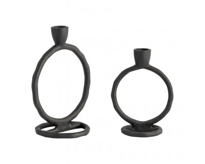 Sagebrook 6" Metal Round Ring Taper Candle Holder - Black