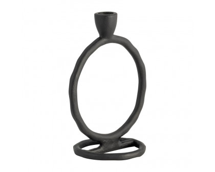 Sagebrook 8" Metal Round Ring Taper Candle Holder - Black