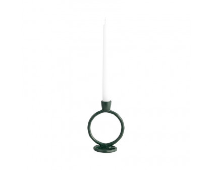 Sagebrook 6" Metal Round Ring Taper Candle Holder - Dark Green