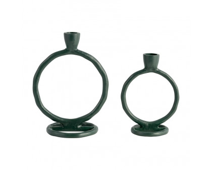 Sagebrook 6" Metal Round Ring Taper Candle Holder - Dark Green