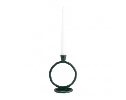 Sagebrook 8" Metal Round Ring Taper Candle Holder - Dark Green