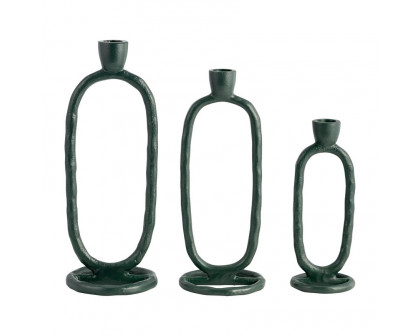 Sagebrook 8" Metal Open Oval Taper Candle Holder - Dark Green