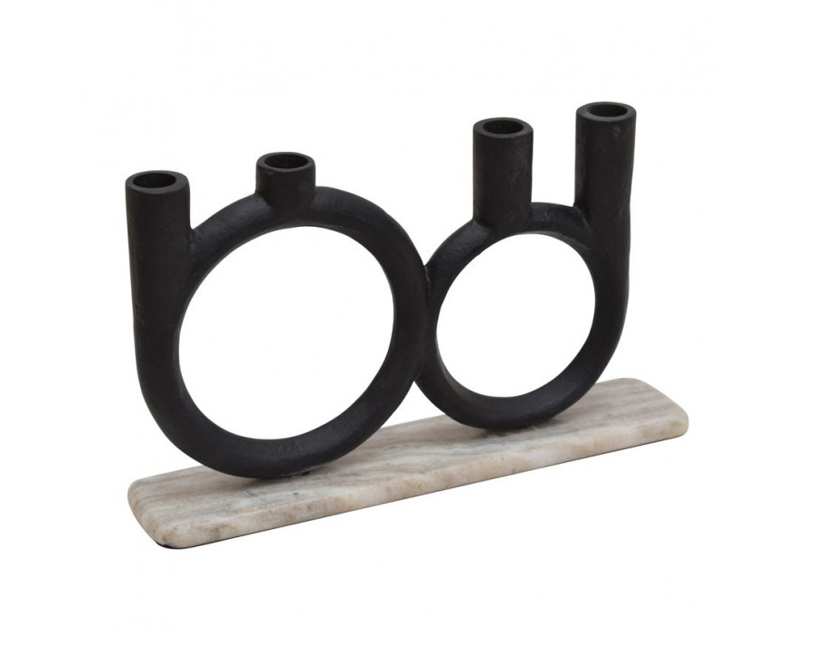 Sagebrook - 13" Metal 4-Taper Candle Holder On Marble Base in Black