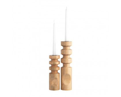 Sagebrook 10" Wood Stacked Taper Candle Holder - Natural