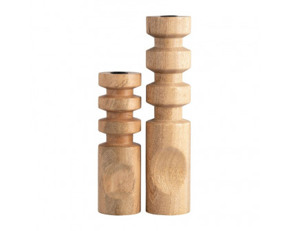 Sagebrook 14" Wood Stacked Taper Candle Holder - Natural