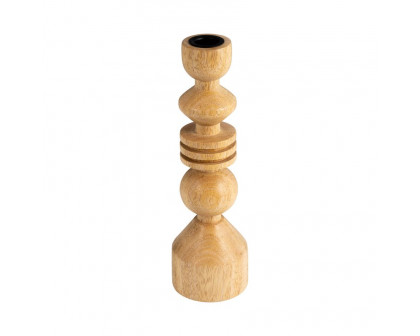 Sagebrook 10" Wood Stacking Shapes Taper Candle Holder - Natural