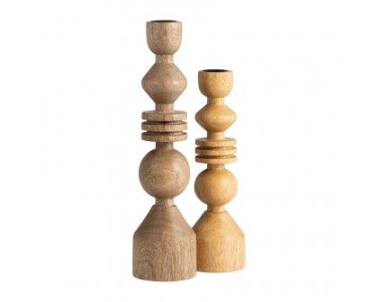 Sagebrook 10" Wood Stacking Shapes Taper Candle Holder - Natural