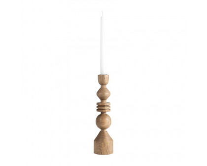 Sagebrook 12" Wood Stacking Shapes Taper Candle Holder - Natural