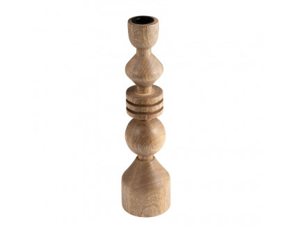 Sagebrook 12" Wood Stacking Shapes Taper Candle Holder - Natural