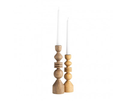 Sagebrook 12" Wood Stacking Shapes Taper Candle Holder - Natural