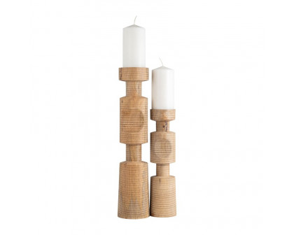 Sagebrook 14" Wood Nomad Pillar Candle Holder - Natural