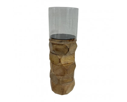 Sagebrook 8" Wood Stacked Hexagon Pillar Hurricane