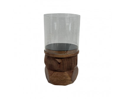 Sagebrook 8" 18198 Wood Stacked Hexagon Pillar Hurricane