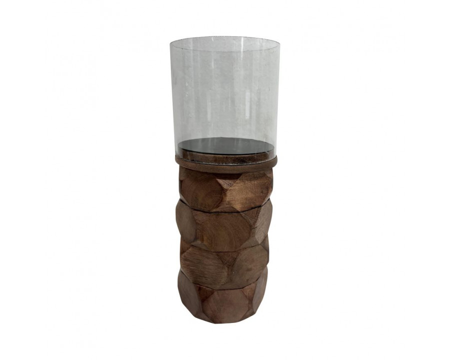 Sagebrook 8" 18198 Wood Stacked Hexagon Pillar Hurricane