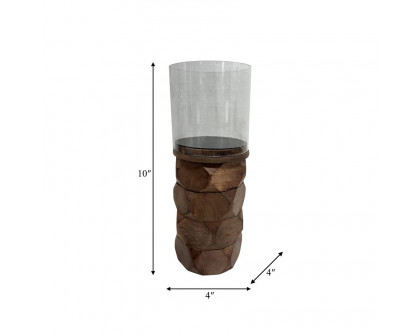 Sagebrook 8" 18198 Wood Stacked Hexagon Pillar Hurricane