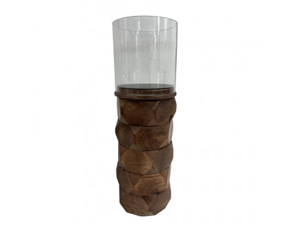 Sagebrook 8" 18198 Wood Stacked Hexagon Pillar Hurricane