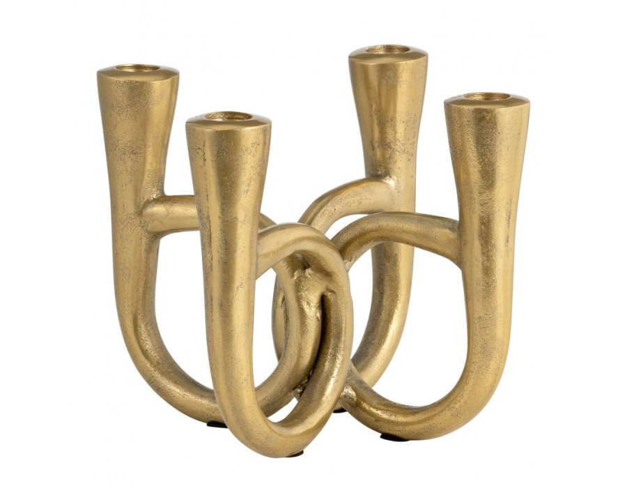 Sagebrook - 7" Metal French Horn 4-Taper Candle Holder in Gold