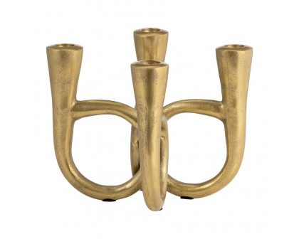 Sagebrook - 7" Metal French Horn 4-Taper Candle Holder in Gold