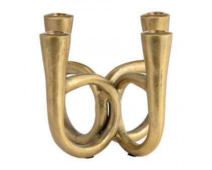 Sagebrook - 7" Metal French Horn 4-Taper Candle Holder in Gold