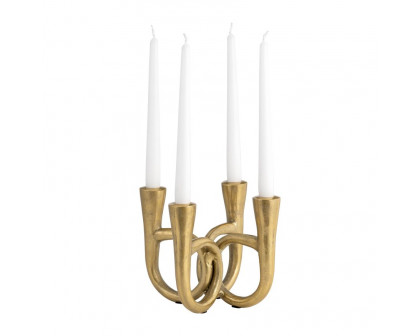 Sagebrook - 7" Metal French Horn 4-Taper Candle Holder in Gold