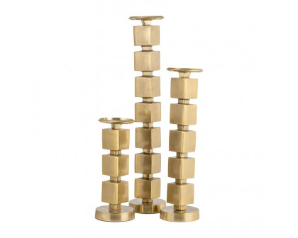 Sagebrook 12" Metal Stacked Cubes Candle Holder - Gold